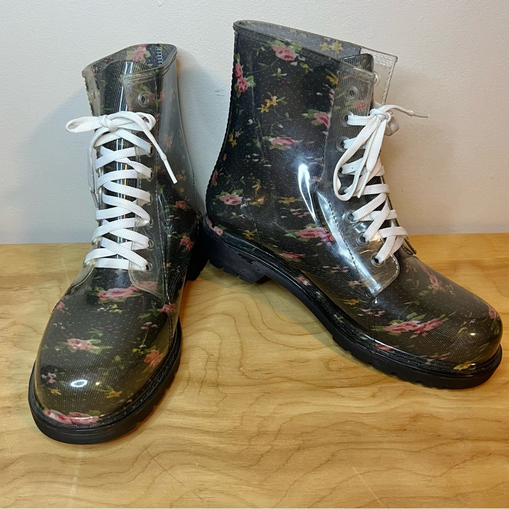 Bongo Black Floral Waterproof Lace-up Boots